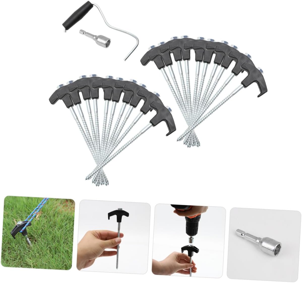 Housoutil Heavy Duty Steel Tent Stakes and Camping Ground Anchors 22pcs Set for Outdoor Tent and Tarp Securing, Windproof Lawn Stakes Kit for Hiking and Camping