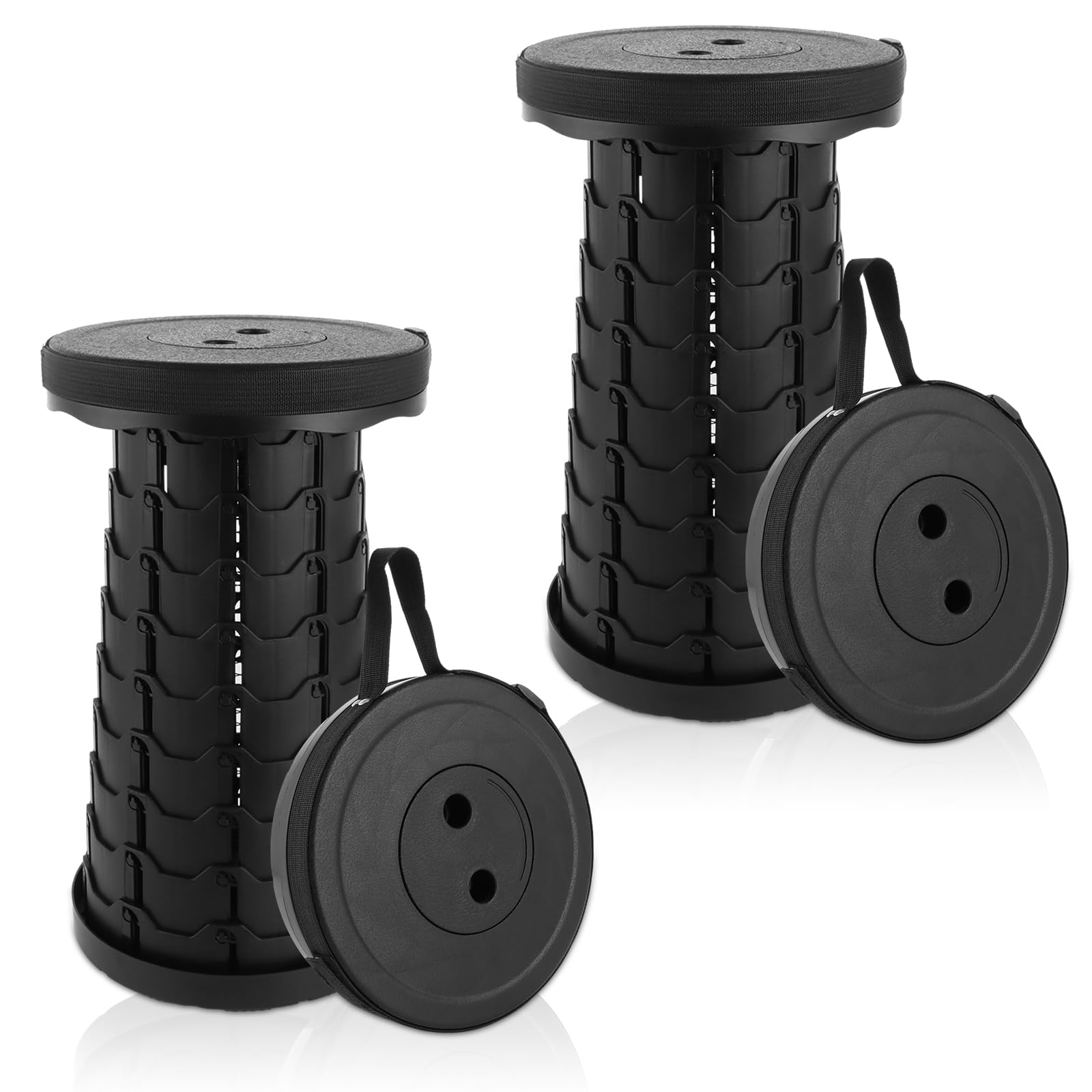 DAJAVE 2 Stück Teleskop Hocker Faltbarer Tragbarer Hocker mit Hohe Tragfähigkeit Outdoor Camping Angeln Familien Indoor Schwarz