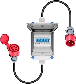 3 Phasen Mobiler Stromzähler, 16A 400V Mobiler Digitaler Stromzähler Mit CEE Stecker und Kupplung, Mobiler Digitalzähler Mit Mit Rückstellfunktion, 2m Kabel, IP68 Steckdosenadapter Zähler