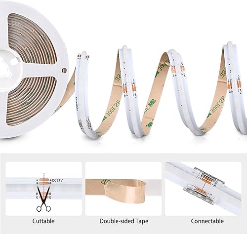 Miniatura 8 de Tira de luces LED RGB COB de 16.4 pies de alta densidad DC12V, cinta de luz LED 2880 LED, regulable, listado UL, FCOB, tira de luz LED CRI 90+