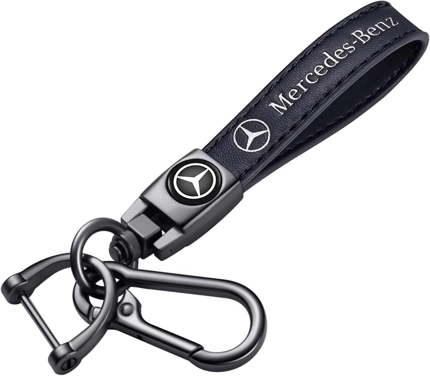 Genuine Leather Car Key Chain for Mercedes Benz AMG A-Class C-Class E-Class S M CLS CLK GLE GLC GLS GLE Keyring Keychain Accessories Family Present(Black)