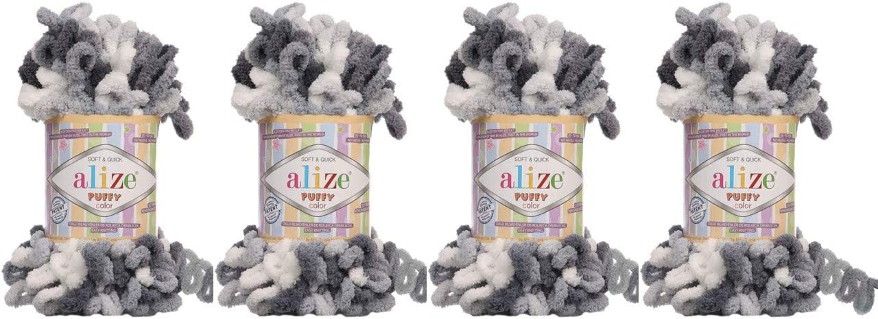 Alize Puffy Color Baby Blanket Yarn Lot of 4skn 400gr 39.3 yds 100% Micropolyester Soft Yarn Hand Knitting Yarn (5925)