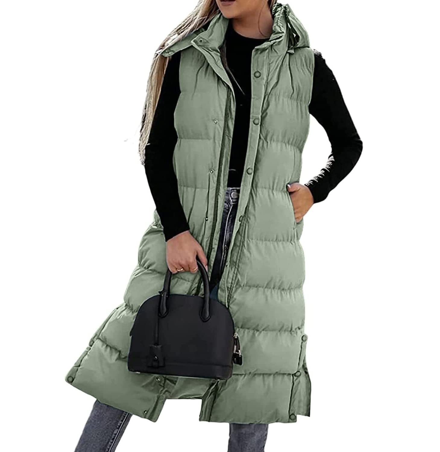 Ciepła Kamizelka Outdoorowa Damska Kamizelka Ocieplana Bez Rękawów, Pikowana, Z Długim Kapturem I Możliwością Spakowania Bodywarmer