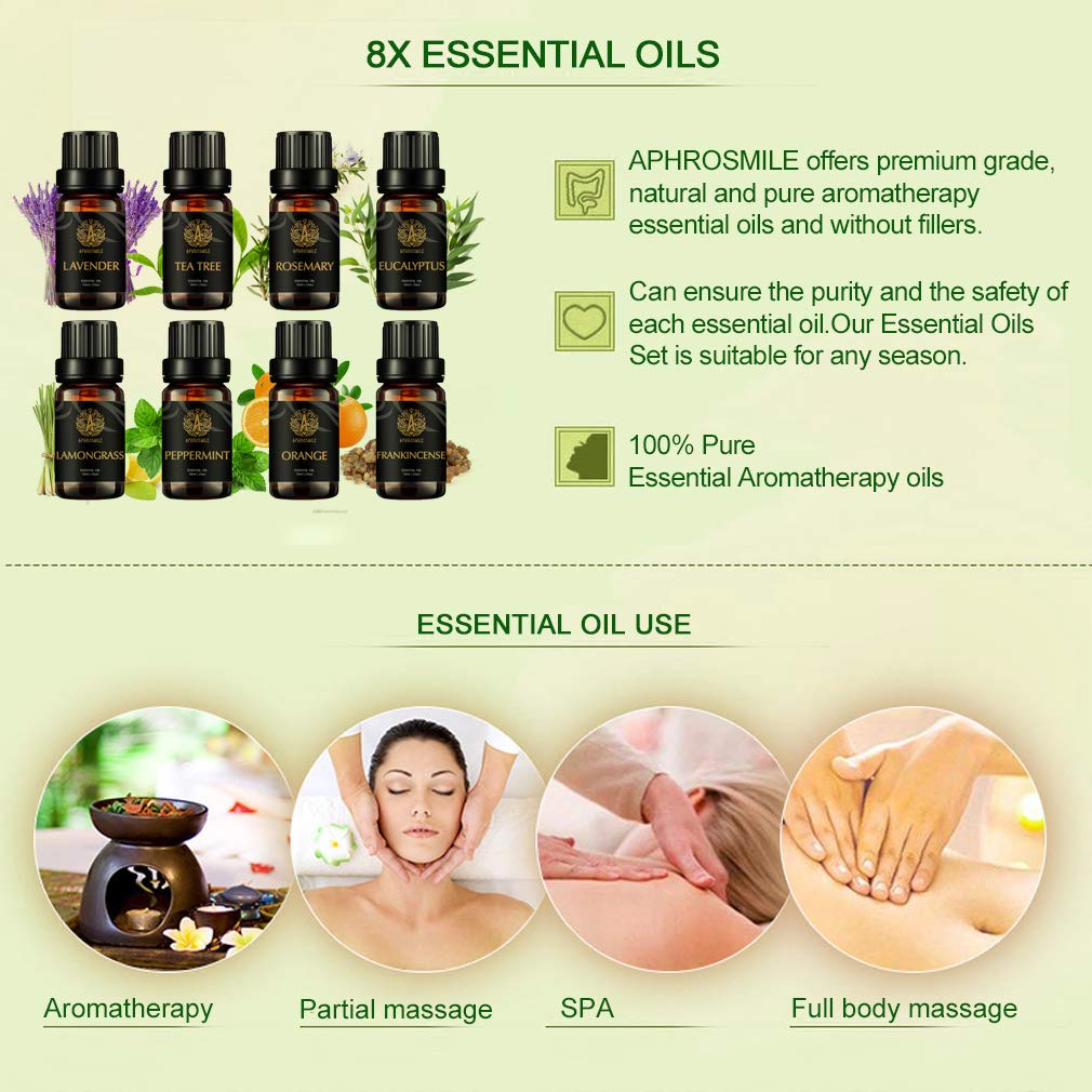 Aromatherapie Weihrauch ätherisches Öl Set, 100% reines Lavendel ätherisches Öl Kit für Seifenherstellung, 8x10ml Eukalyptus ätherische Öle Set -Rosmarin,Teebaum Öle...für Massage