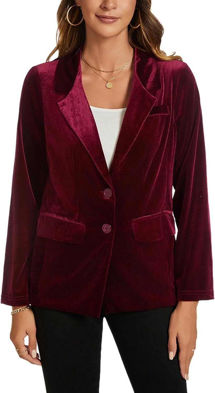 MINTLIMIT Womens Velvet Blazer Suit Jacket Long Sleeve Notched Lapel Button Coat Work Office Blazer Jacket with Pockets - Image 5