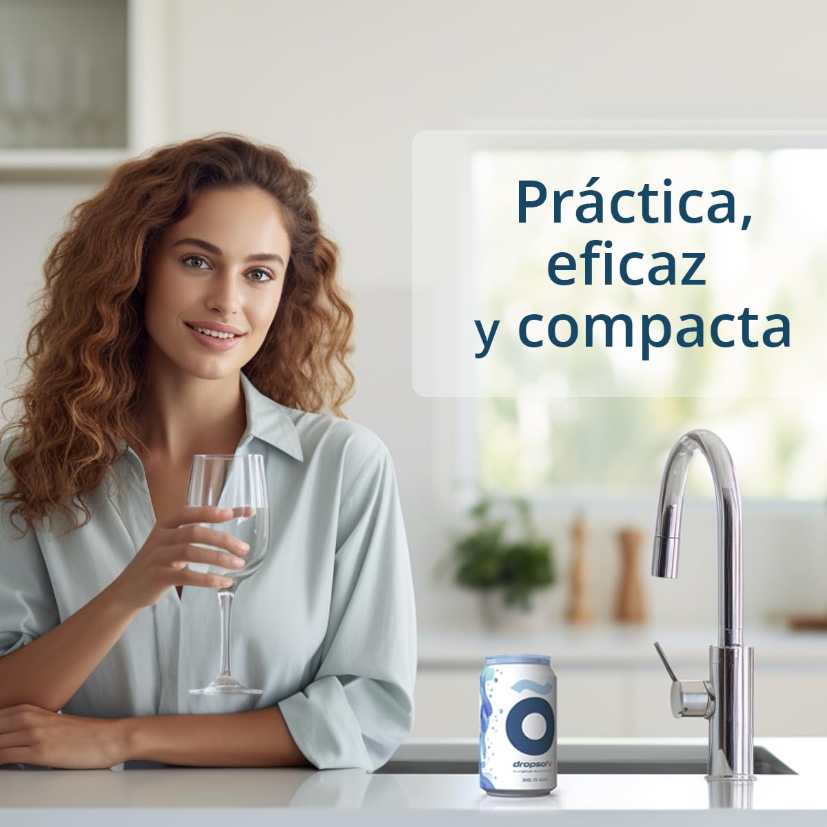 Lata filtrante DROPSON - Filtro de agua para grifo, membrana de microfiltración 100% natural, 300 litros de agua filtrada, monitorizable con smartphone, llena una jarra de 1L en 1 min.