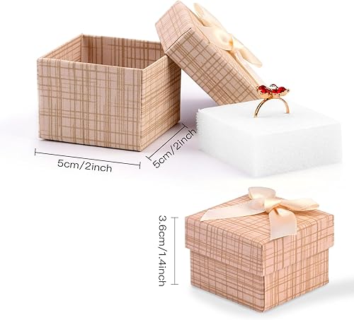 Miniatura 7 de Lainrrew 24 cajas de regalo cuadradas para joyas, cajas para anillos de aretes con lazo, papel de cartón relleno de algodón, perfectas para bodas,