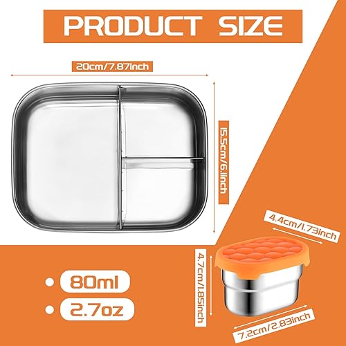 Miniatura 2 de Nitial Juego de 4 recipientes de alimentos de acero inoxidable con tapas, juego de 3 secciones para control de porciones, 3 recipientes
