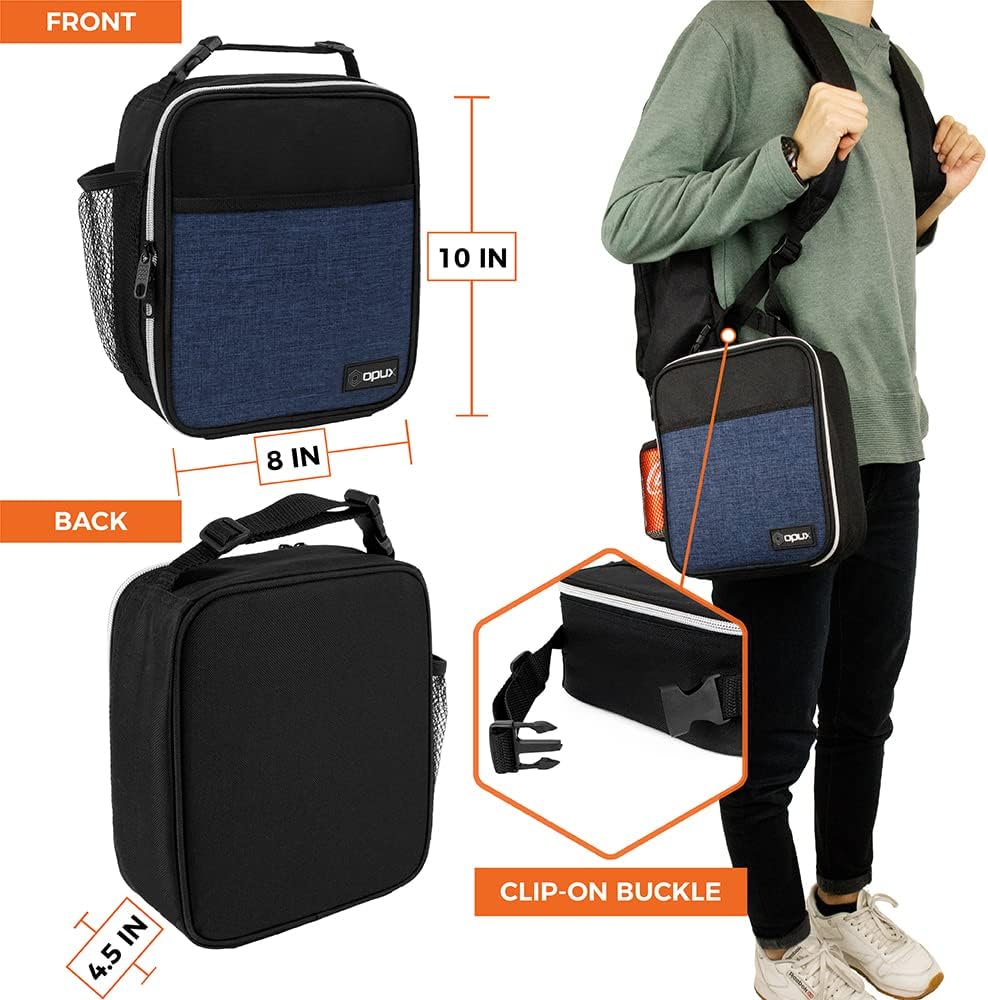 opux Premium Insulated Lunch Box, Soft School Lunch Bag for Kids Boys Girls, Leakproof Small Lunch Pail Men Women Work, Reusable Compact Cooler Tote Lunchbox for Office Adult, Heather Navy - Image 3