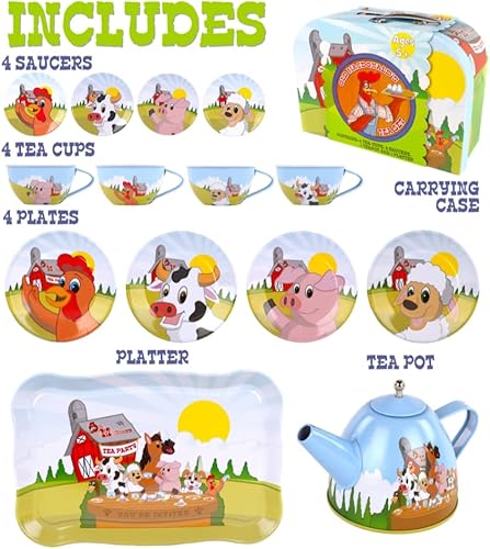 Miniatura 6 de Regal Games Old Macdonald's Tea Time - Juego de té para niños con diseño de animales de Barnyard - Incluye 1 tetera, 4 tazas, 4 platillos, 1 fuente