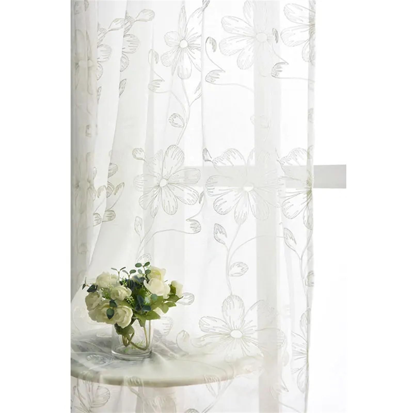 Rideau transparent pour porte au design brodé haut de gamme en dentelle