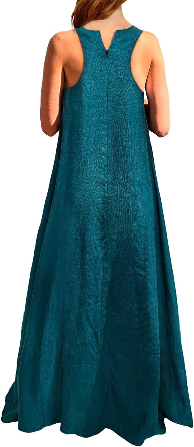 Rainday Women's Linen Dress Sleeveness Loose Dresses Casual Maxi Dress with Pockets - Image 2