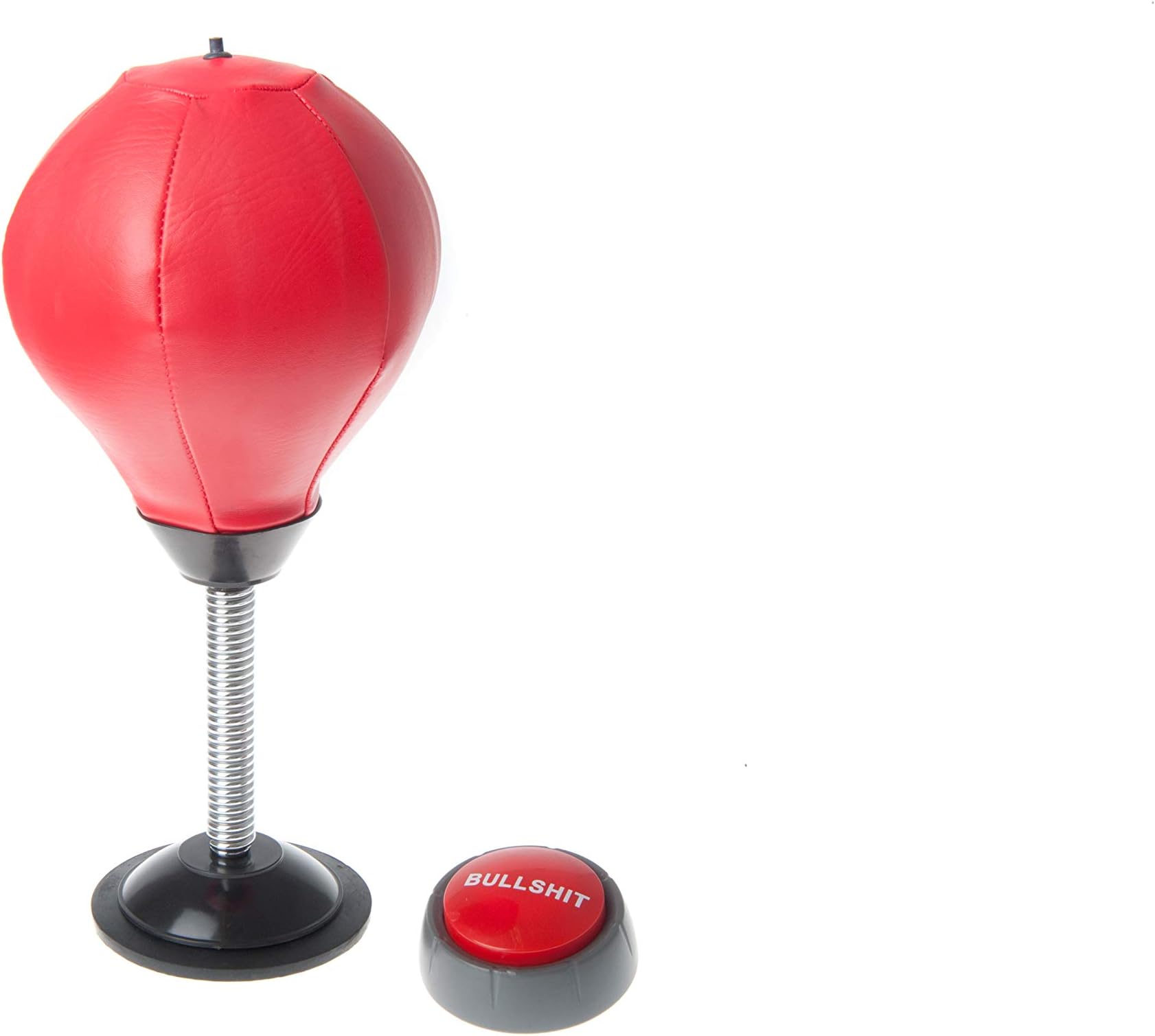 BS Button and Inflating Pump with Desktop Punching Bag Stress Relief Buster Punch Ball Red Leather by Draysvet