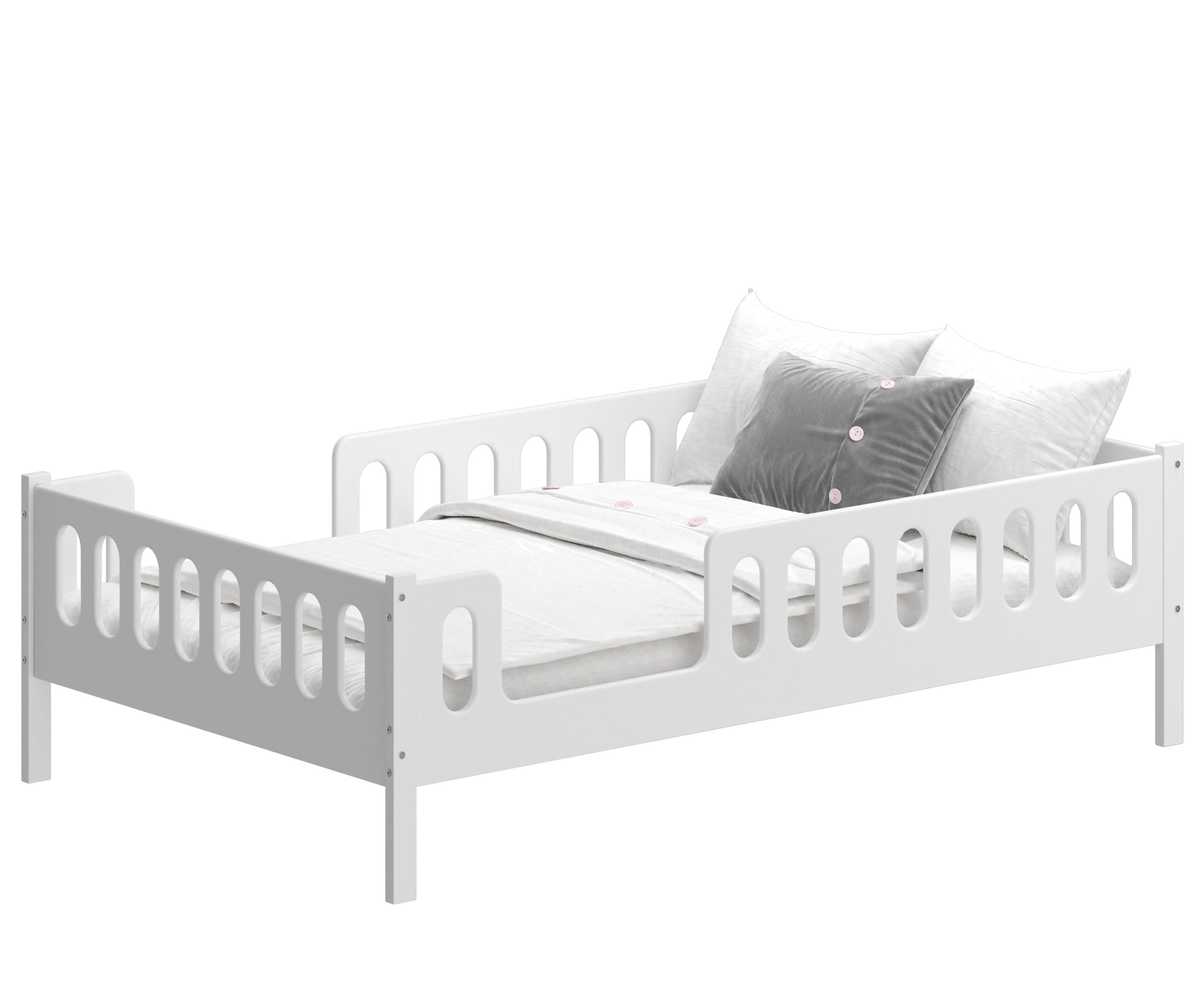 CADANI LARS 2in1 Kinderbett Jugendbett 120x200 cm Weiß, Rausfallschutz abnehmbar, Zum Jugendbett umbaubar