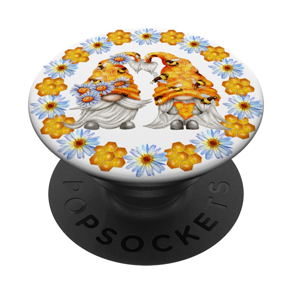 Summer Gnome Daisy Flower Honey Bee Cute Aesthetic Bee Gnome PopSockets Adhesive PopGrip