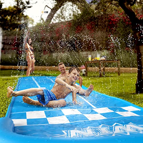 Jasonwell Slip and Water Slide - 20Ft Heavy Duty Lawn Slip Waterslide for Kids Adults with Splash Sprinkler N 3 Bodyboards Backyard Summer Outside Outdoor Water Play Toys (Race-3Lanes) by Jasonwell - Used condition - Image 7