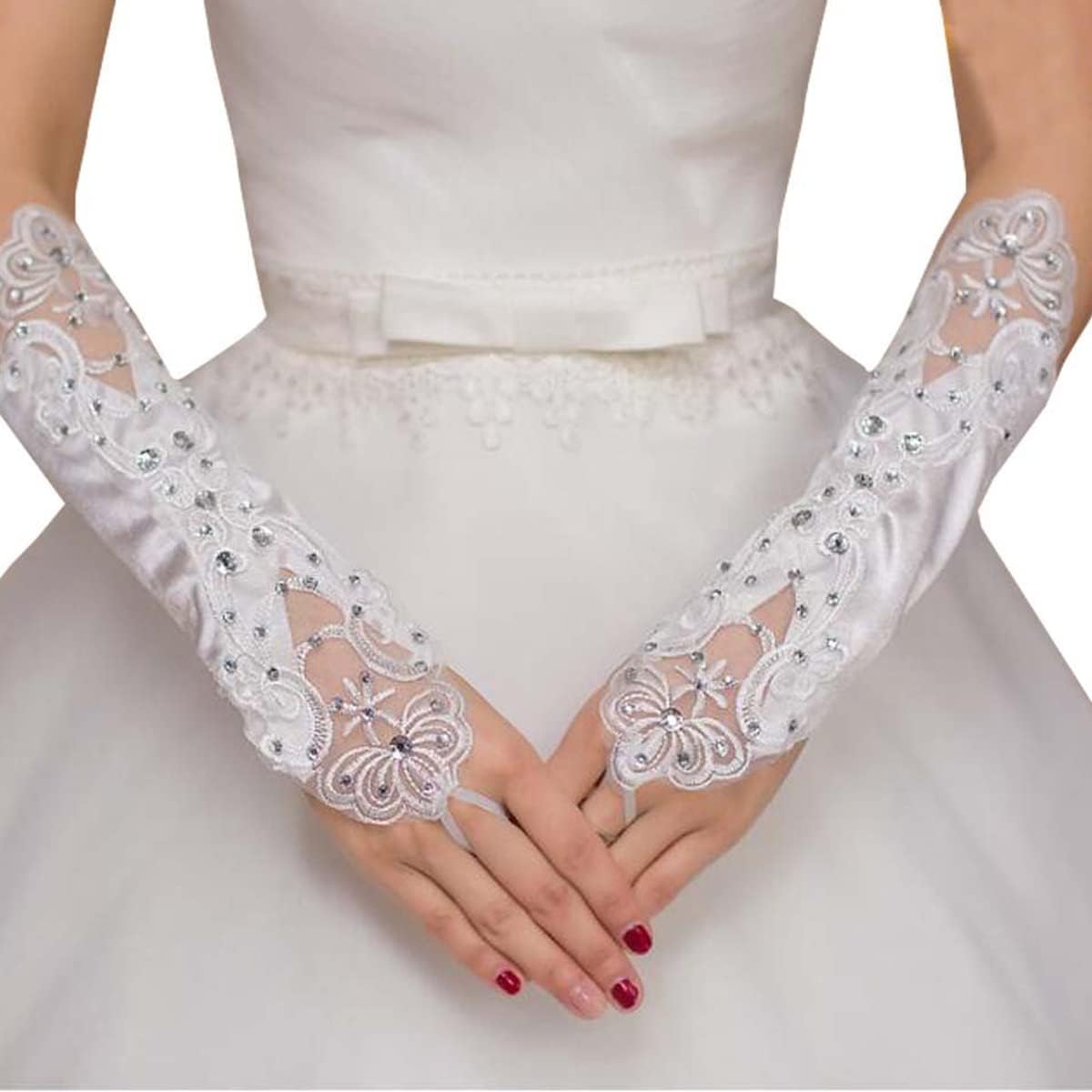 Specell Gothic Long Lace Fingerless Gloves Women's Fingerless Lace Sequins Glove For Wedding Prom Tea Party Glove Accessories