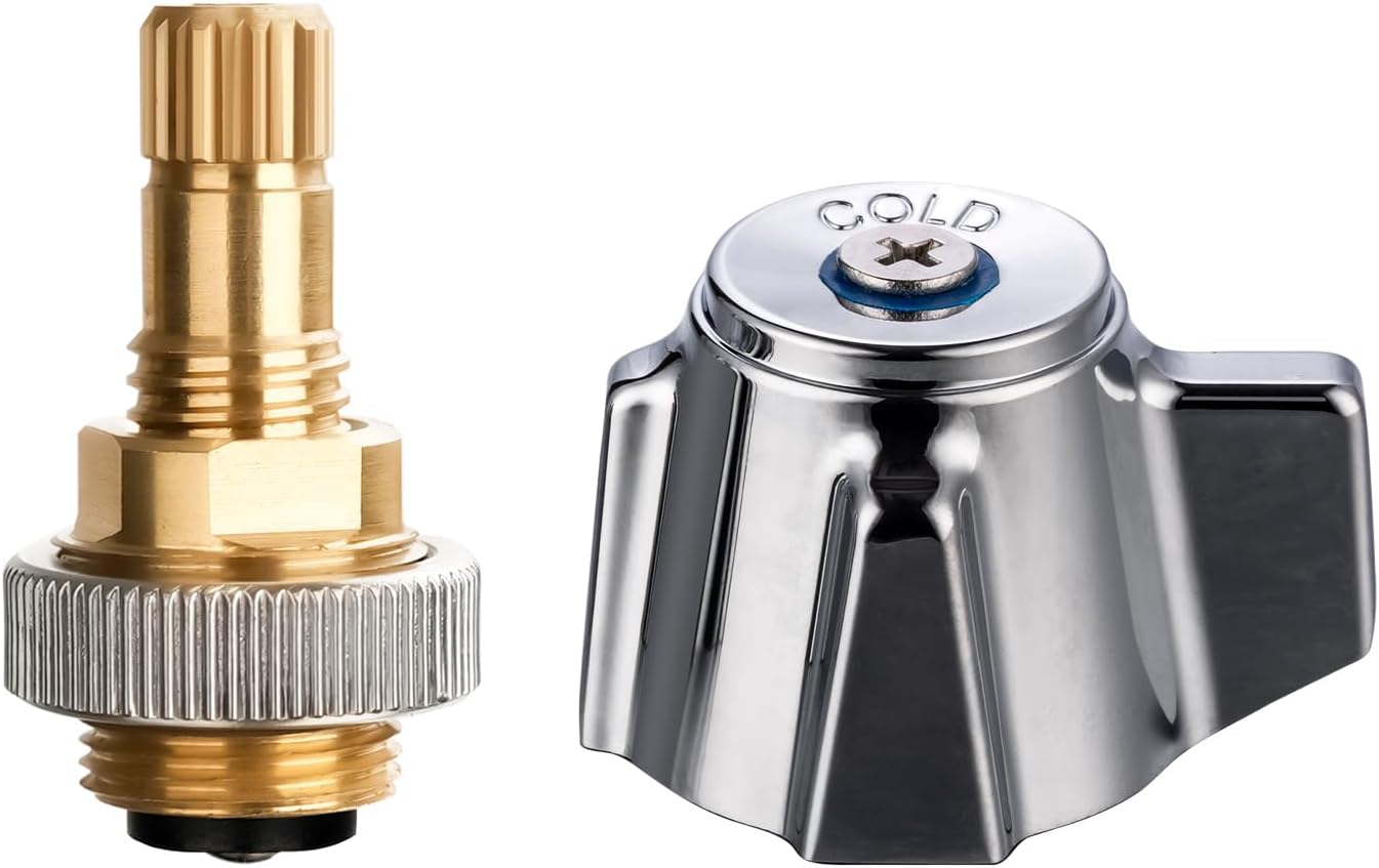Hand Wash Sink Faucet Handle Kit, Commercial Faucets Parts Replacement Handle, Blue Cold Metal Knob Handle with Brass Stem