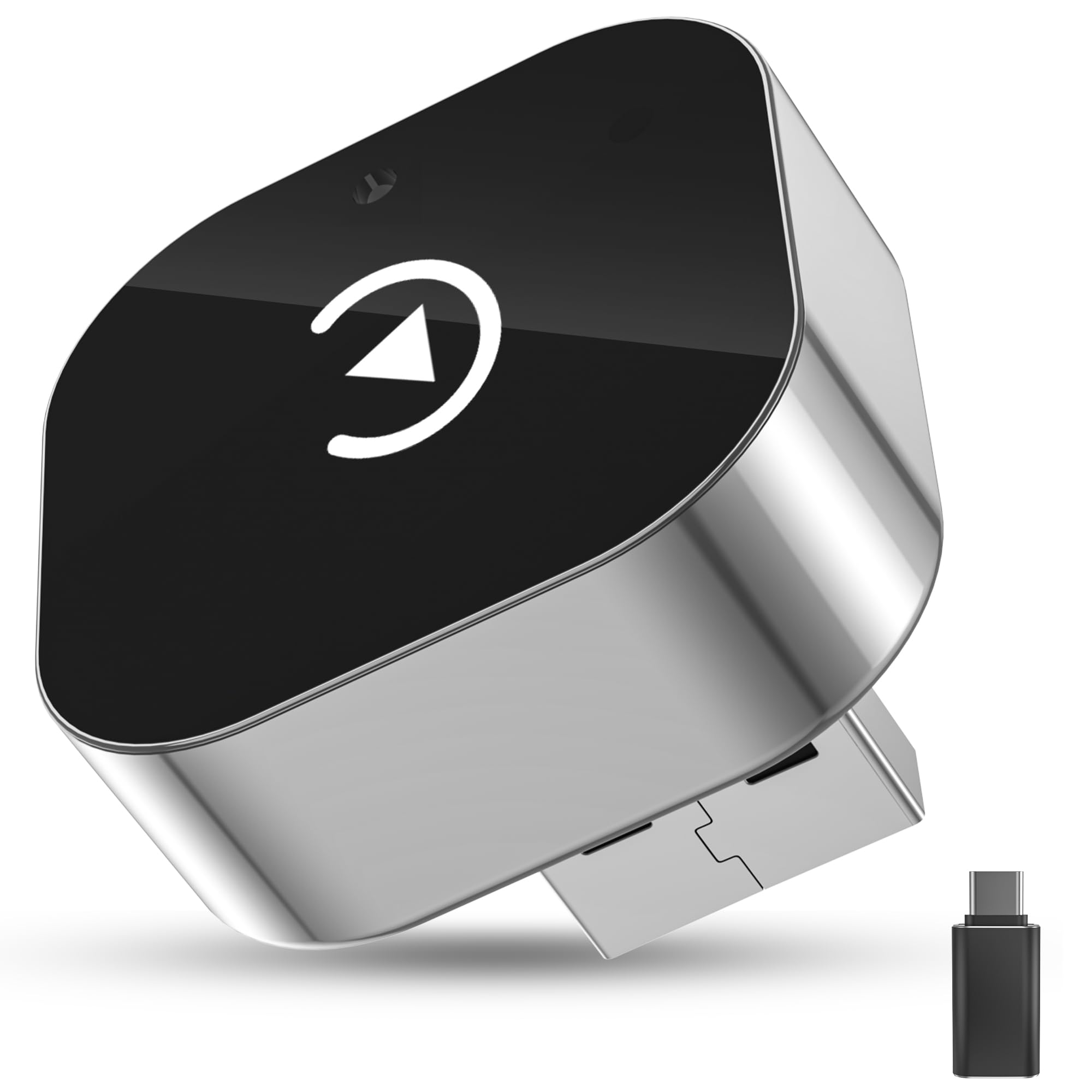 Adaptador inalámbrico 2 en 1 para CarPlay/Android Auto con Tipo-C/USB A, Compatible con iPhone 6+ & iOS 10+ y Android 11+, Convierte Cableado a Inalámbrico para Apple, Plug & Play (Color Acero)