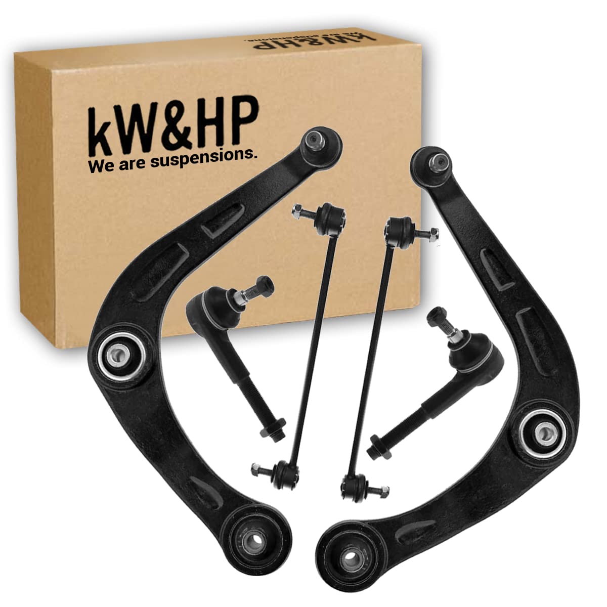 kW&HP KIT 6PZ BRACCI BRACCETTI TRAPEZI OSCILLANTI, BIELLETTE E TESTINE STERZO ANTERIORI DX/SX PER 206, 206+ (KW0028T)