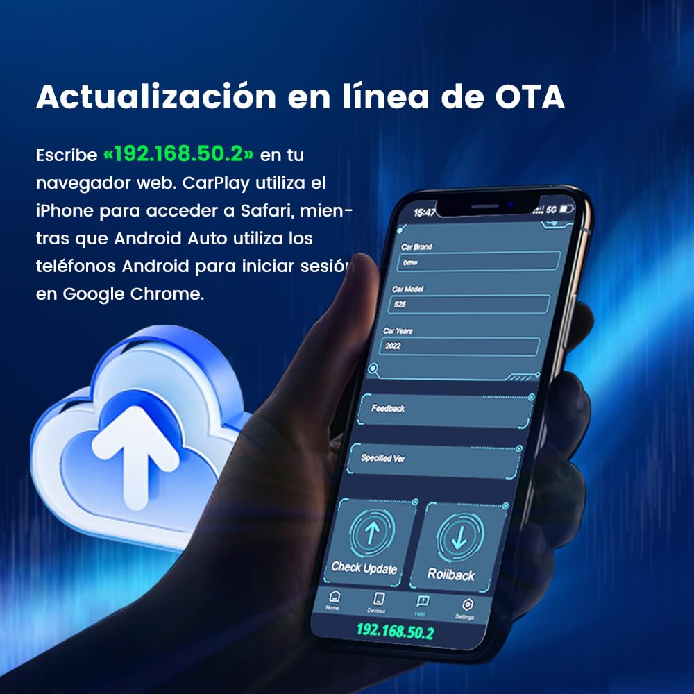 Carlinkit 2026 5.0 Carplay Inalambrico y Adaptador Android Auto Inalambrico,Adaptador inalámbrico 2 en 1convierte con Cable a inalámbrico,con actualización en línea,para iOS 10+ & Android 12+