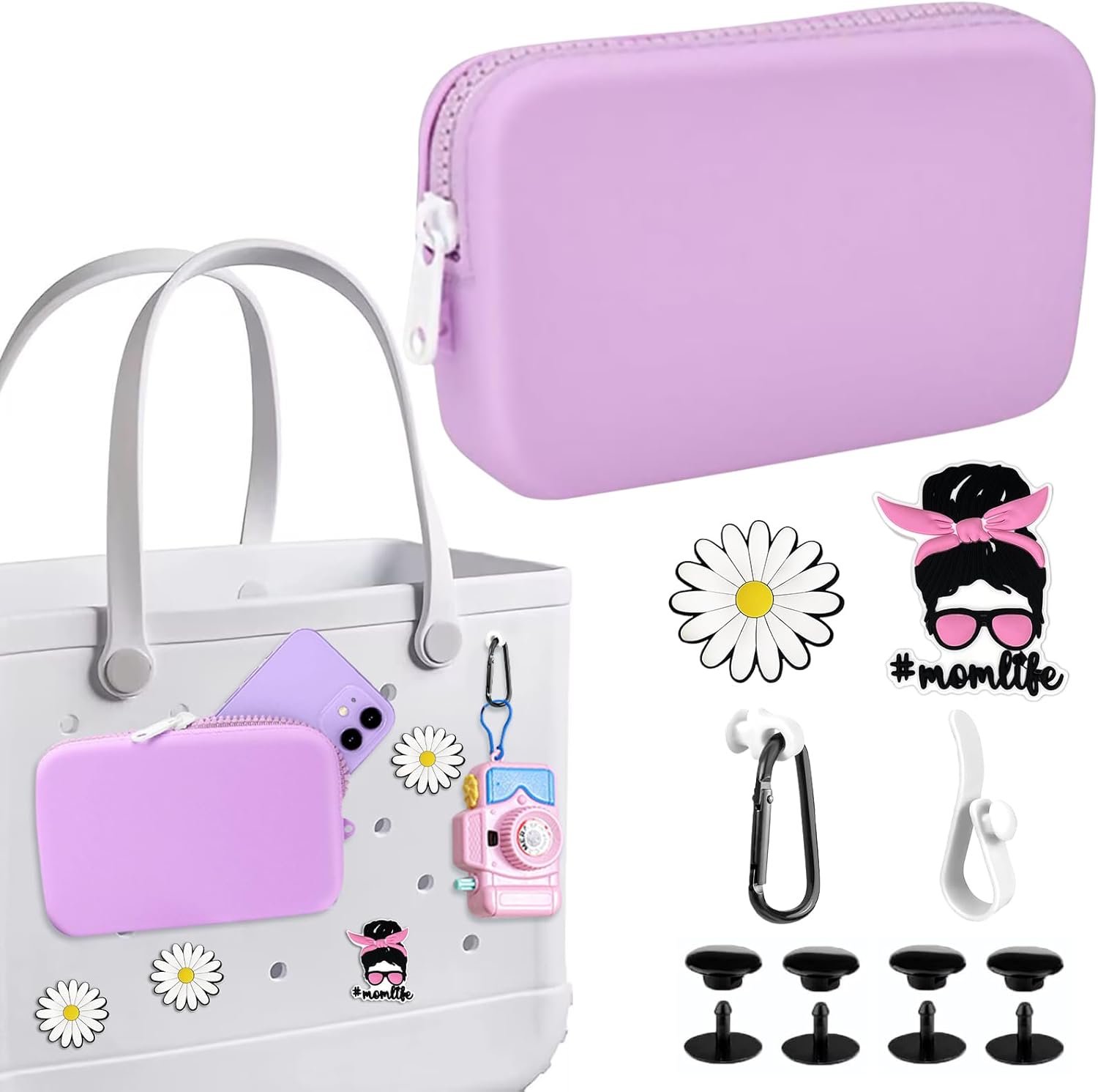 Phone Holder for Bogg Bag, Silicone Cell Phone Case Insert Wallet Charm for Bogg Bags Accessories,Attachment for Bogg Beach Bags Tote Bag Compatible with iPhone and Android Phones (Purple) Phone Holder for Bogg Bag, Silicone Cell Phone Case Insert Wallet Charm for Bogg Bags Accessories,Attachment for Bogg Beach Bags Tote Bag Compatible with iPhone and Android Phones (Purple)