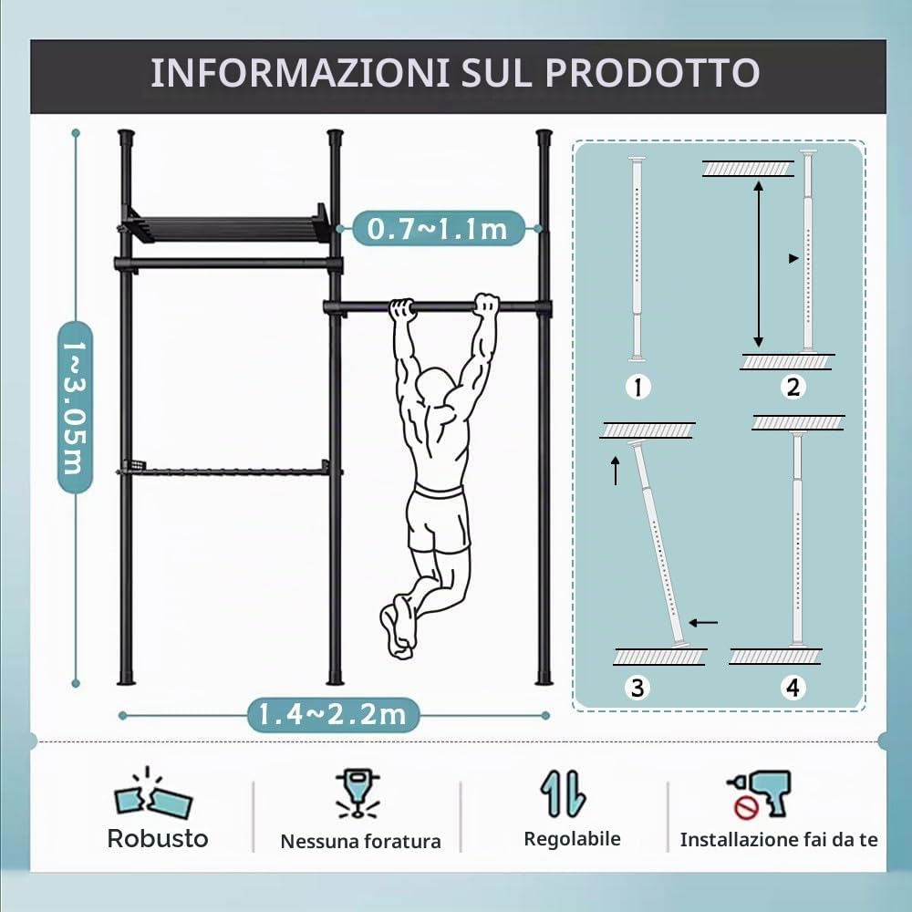 Armadio Telescopico, Cabina Armadio Regolabili in Altezza e Larghezza, Telescopico per Guardaroba, Robusto Stendibiancheria in Acciaio, Carico Massimo 60kg, per Camera da Letto