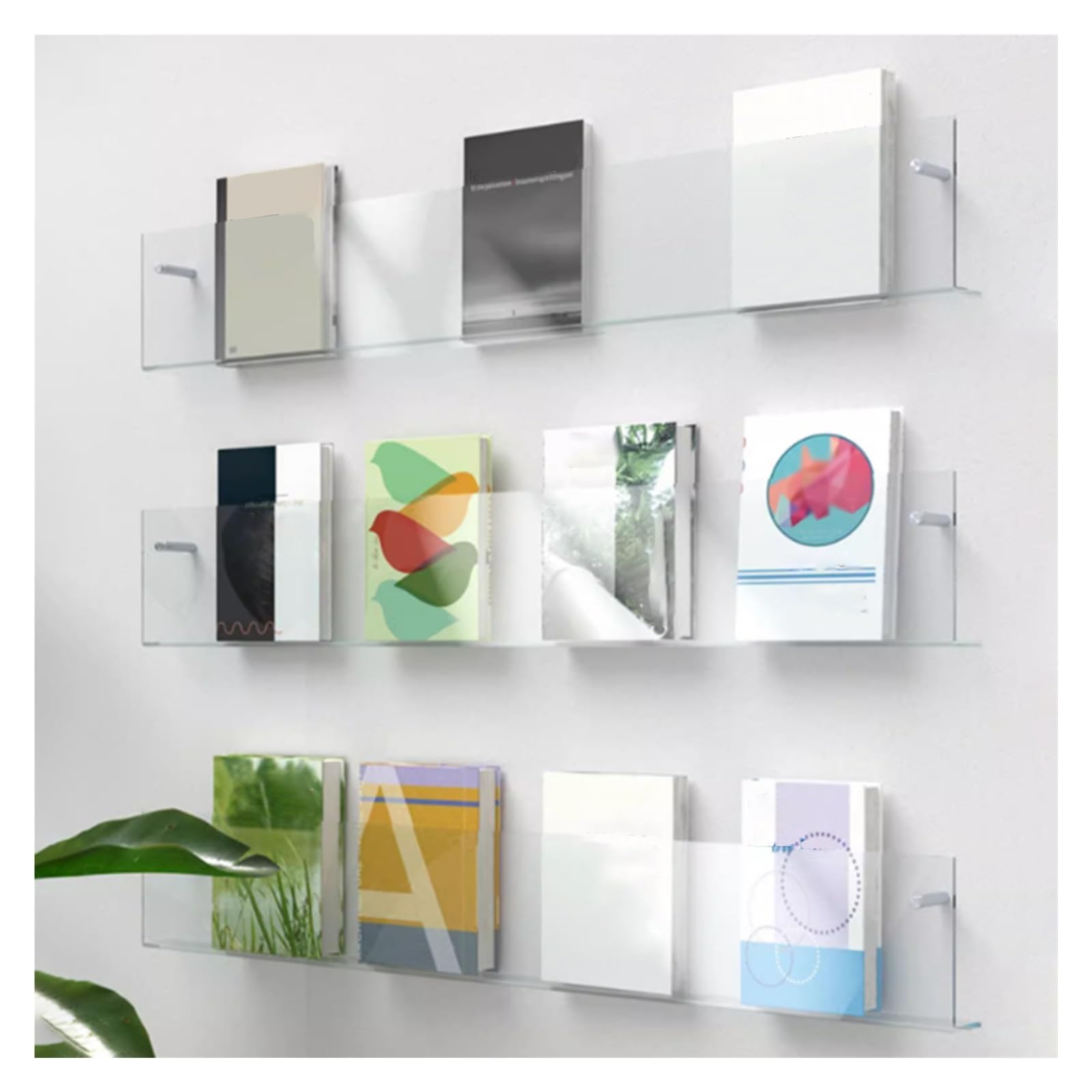 Étagère murale en acrylique pour magazines et revues (lot de 3), idéale pour salles d'attente, salons, bureaux, hôtels, agences de voyages, présentoir à brochures, largeur 70 cm / 27,5 pouces.