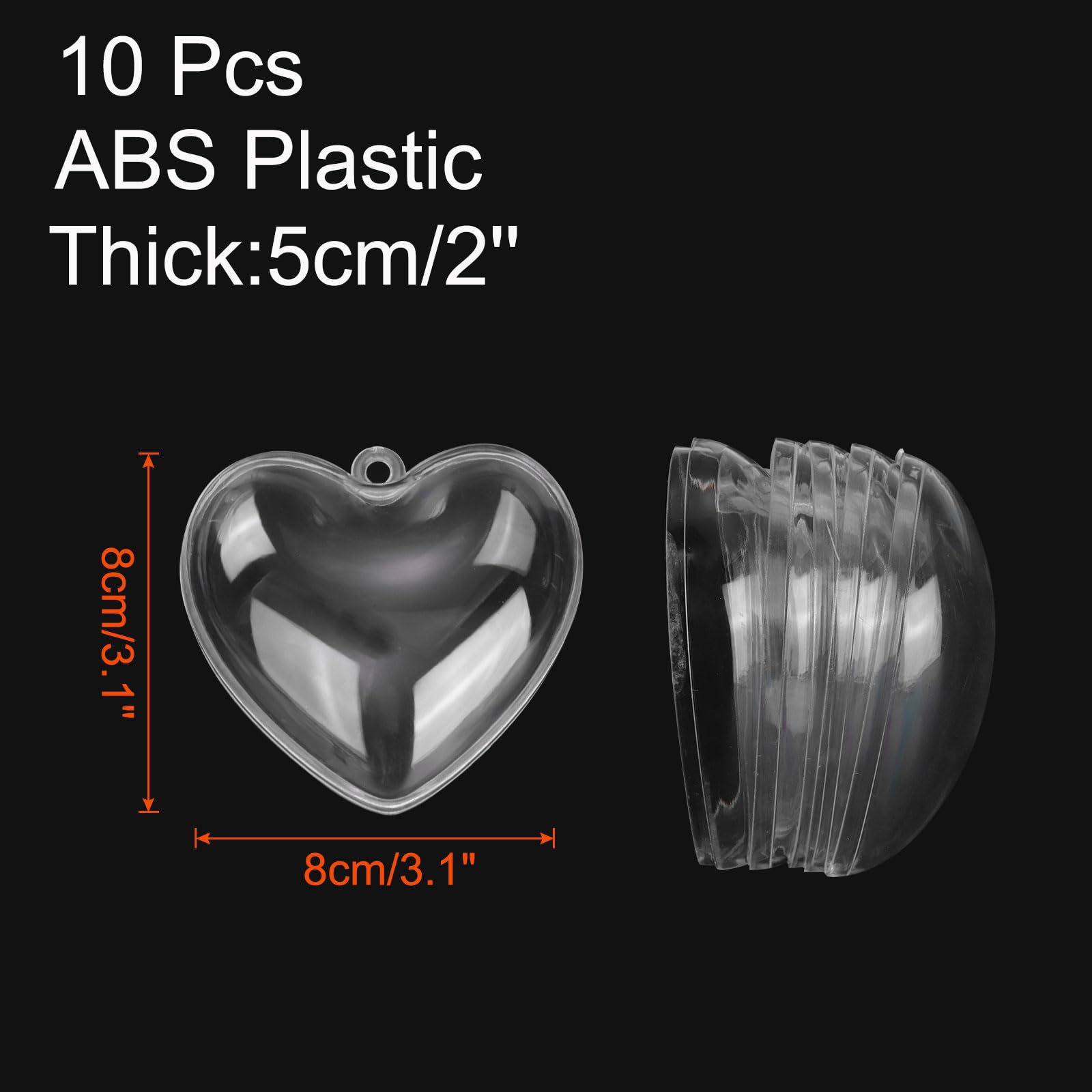 QUARKZMAN 10 Pezzi Ornamento a Cuore Trasparente Riempibile, 8cm Palle di Plastica Appese a Forma di Cuore Trasparenti per Decorazioni Natalizie Fai da Te, Feste, Matrimoni