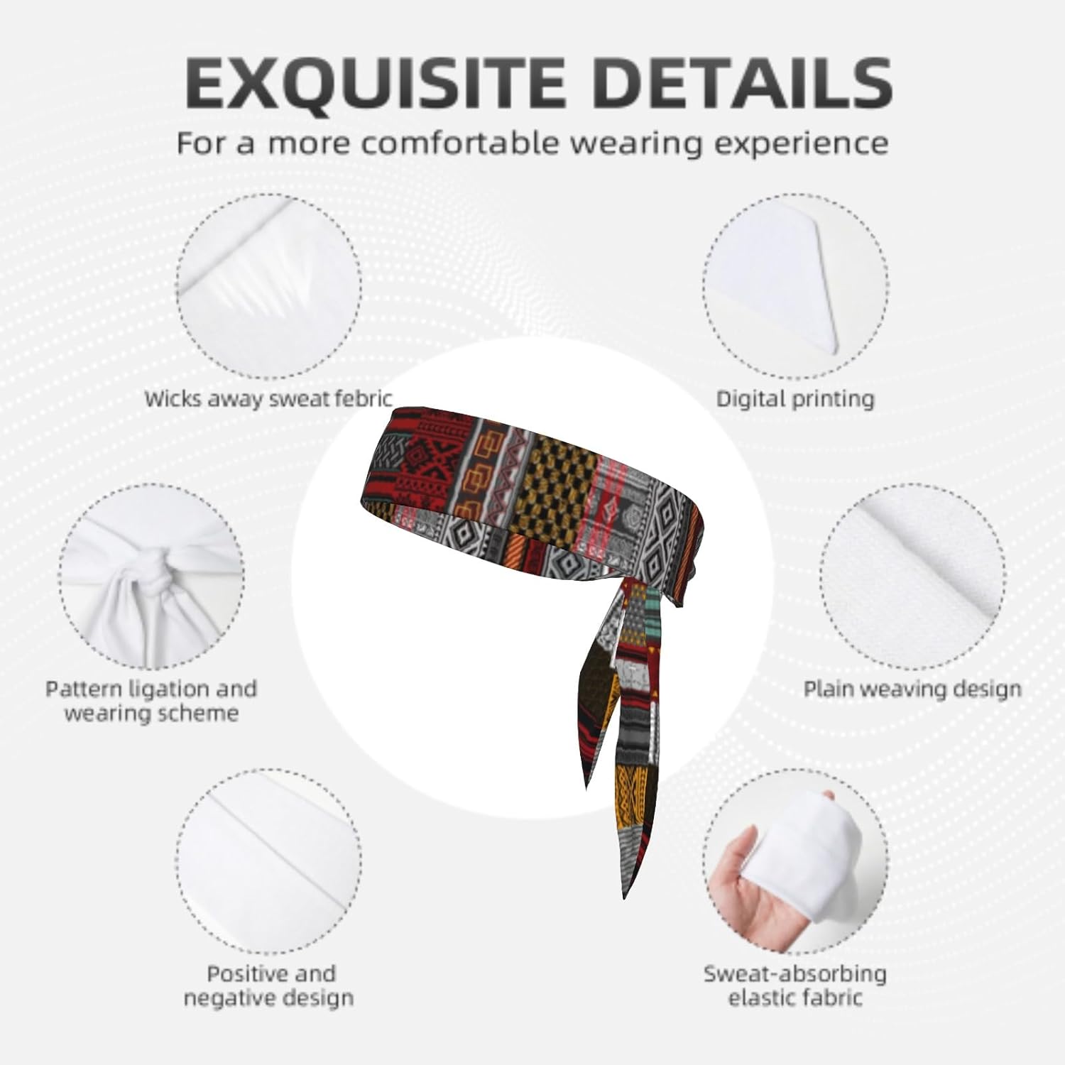 Sports Tie Headband Bandana Running Athletic Sweat Band Elastic Adjustable Sport Head Tie for Men Women Head Ties Ninja Tie Headbands Tennis Sweatbands Soccer Basketball Teams Running Head Band - Image 3