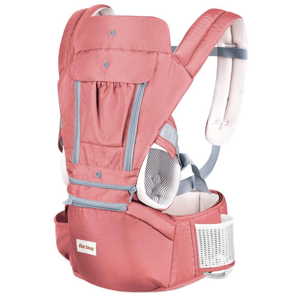 1st Step 5 in 1 Hip Seat Baby Carrier with 5 Carry Positions, Detachable Hip seat, Padded Waist Belt for 4 to 36 Months Baby, Adjustable New-Born to Toddler Carrier, Max Weight Up to 16 Kgs (Orange)