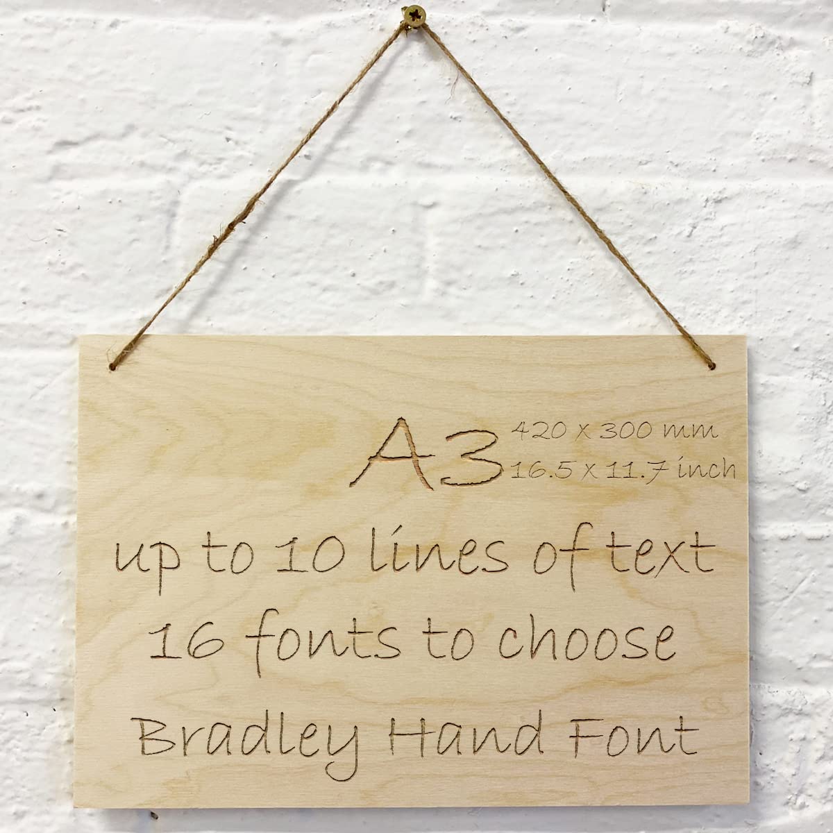 Cutncraft Designs Personalised Wooden Sign Plaque Custom Made Wall Door Hanging Gift Idea A3 42x30cm (15.74"x11.81") in Bradley Hand Font โ image 1