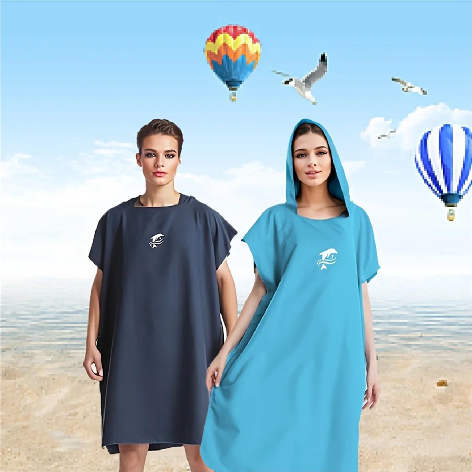 Poncho da surf ad asciugatura rapida - Accappatoio morbido e leggero for il nuoto, spiaggia unisex Poncho da Spiaggia(Black)