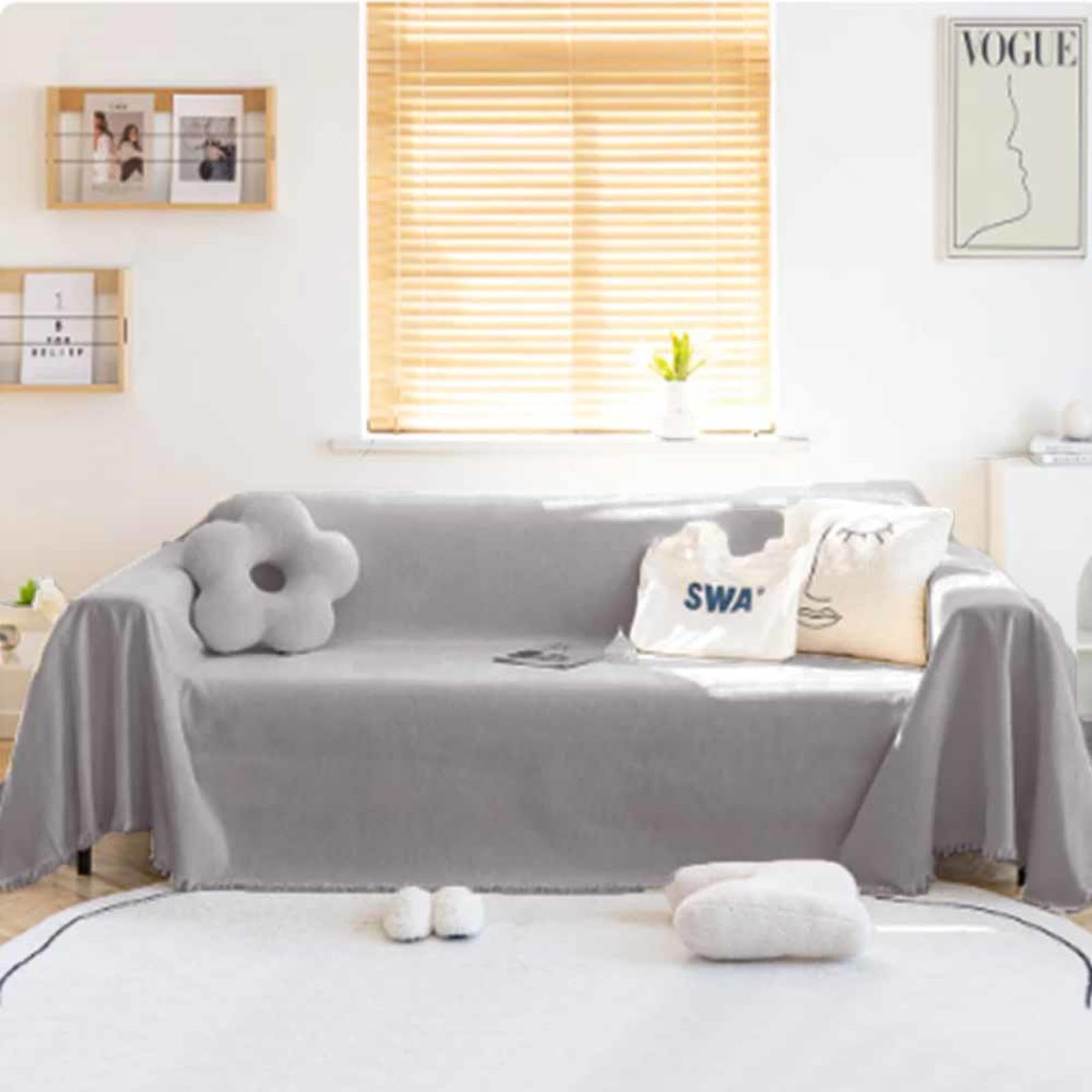 Extra langer gestrickter Sofaüberwurf für 3-, 2- und 4-Sitzer-Sofas, gemütlicher grauer Überwurf, 180 x 420 cm, perfekt für Wohnzimmer und Heimdekoration