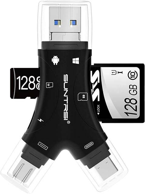 SD Card Reader for Phone / Android / Mac / Computer / Camera,4 in1 Micro SD Card Reader Trail Camera Viewer, Portable Memory Card Reader SD Card Adapter Compatible with SD and TF Cards