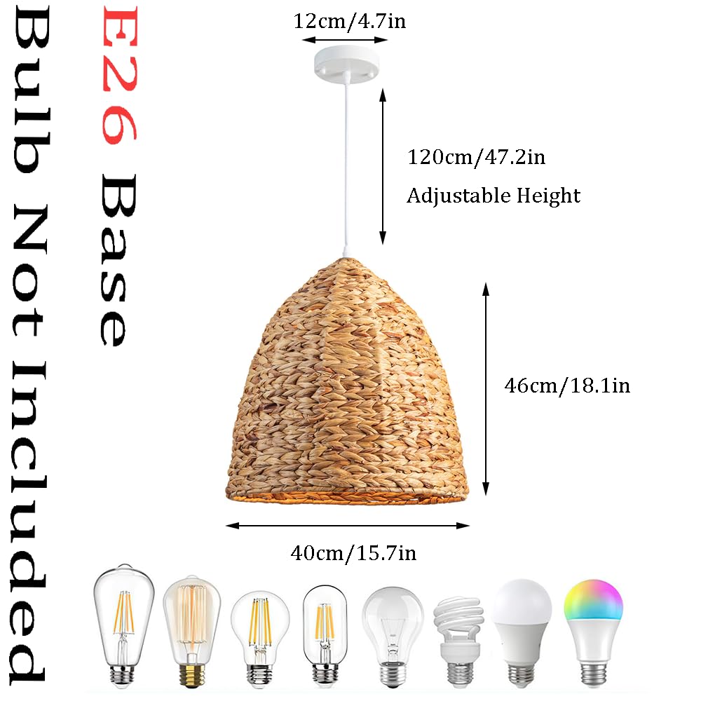 Ręcznie Robiony Abażur Do Lampy Restauracyjnej Lampa Wisząca W Stylu Wiejskim Żyrandol Z Rattanu Z Tykwy Wodnej Wiejski Abażur W Stylu Retro Do Wyspy Kuchennej, Sypialni, Salonu