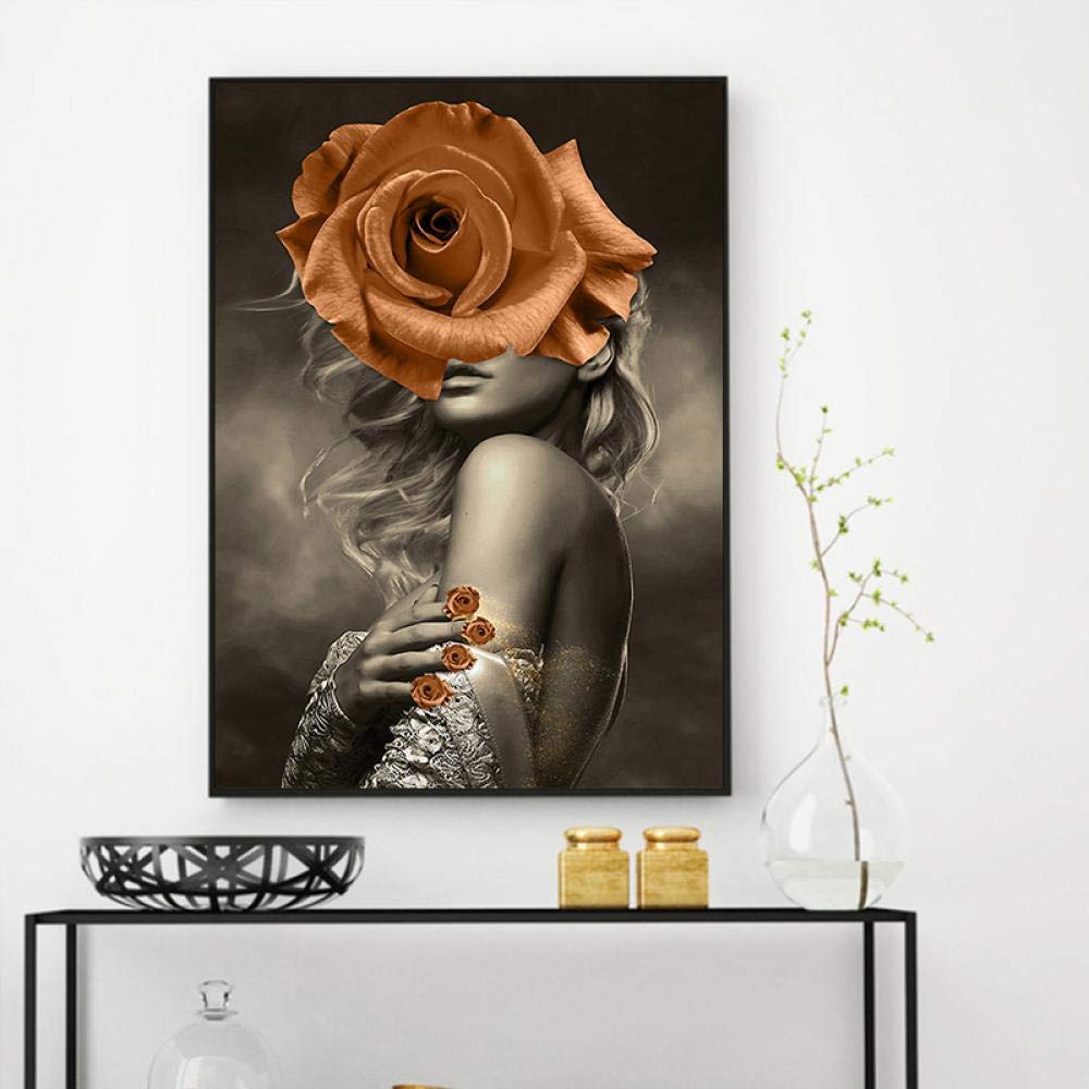 Amazon.co.jp: 北欧のバラの花のセクシーな女性の壁画の絵のキャンバス