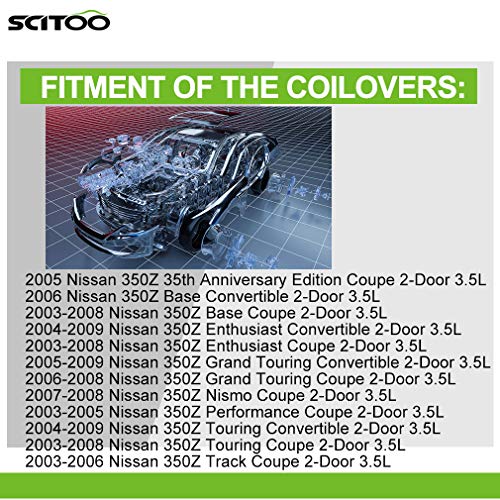 Scitoo Coilover Suspensions Shock Struts Kits Assembly Full Set Shocks Struts Kits fit 2003-2008 I-nfiniti G35(Only Coupe Model)/2003-2009 N-issan 350Z