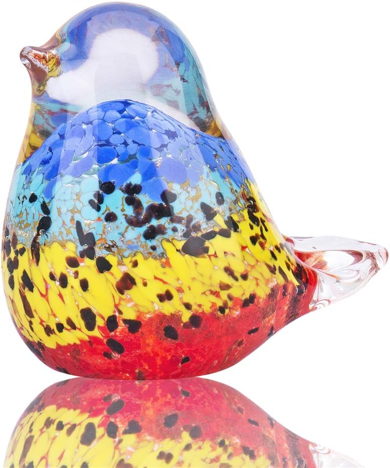 QFkris 3.5" Blown Glass Bird Figurine Handmade Art Glass Crystal Paper Weight Christmas Birthday Gift Home Table Ornament Decor (N003)