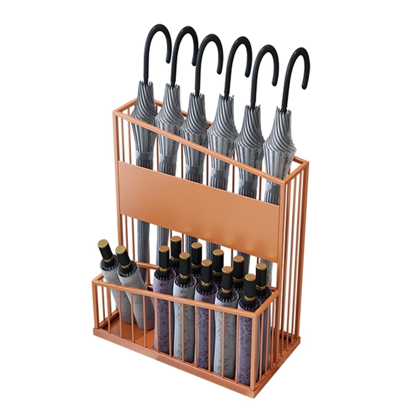 FCXWEVR Commercial Metal Umbrella Stand - Space-Saving Design for 20-32 Umbrellas Modern Hallway Entryway Holder 48x27x60cm Stylish Orange Finish