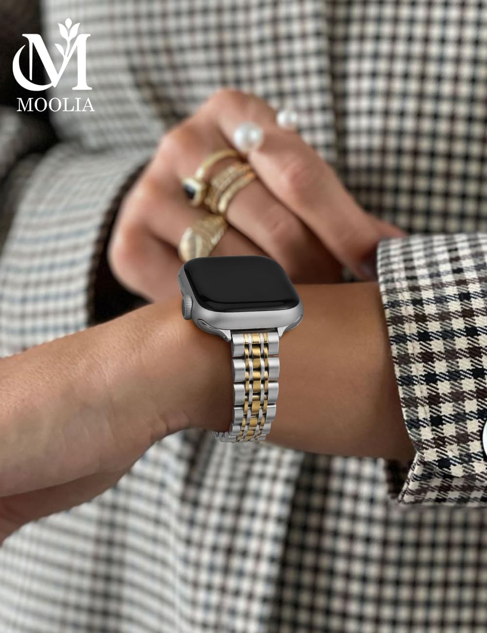 Moolia Slim Metal Band Compatible with Apple Watch Band 42/41/40/38/46/45/44/49mm Modern Design Elegant Luxury Women Replacement Bracelet for iWatch Series 11 10 9 8 7 6 5 4 3 2 1 SE/Ultra(1/2/3) - Image 3