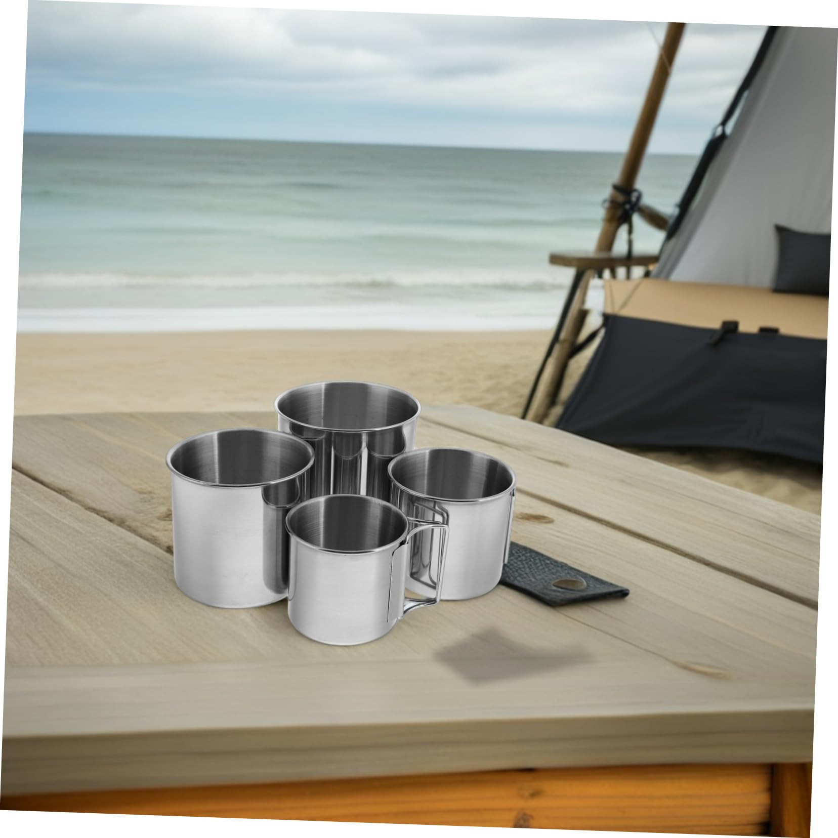 Toyvian 4stücke Klappbarer Edelstahlkaffeebecher Camping-becherset Mit Tragbarem Griff Reisebecher Für Wanderungen Und Multifunktionaler Wasserbecher Für Outdoor-aktivitäten