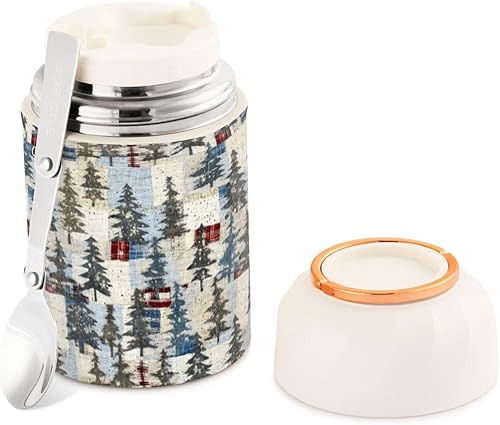 MCHIVER Christmas Tree Food Jar with Spoon Stainless Steel Vacuum Insulated Food Container 17 oz Food Flask for Lunch