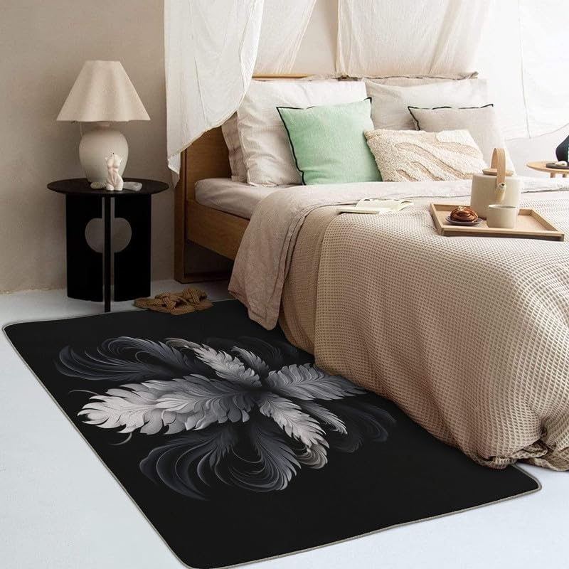 Miniatura 2 de Alfombras de plumas para dormitorio, sala de estar, alfombra blanca y negra de 6 x 9 pies, lavable, antideslizante, suave, alfombra de área de pelo