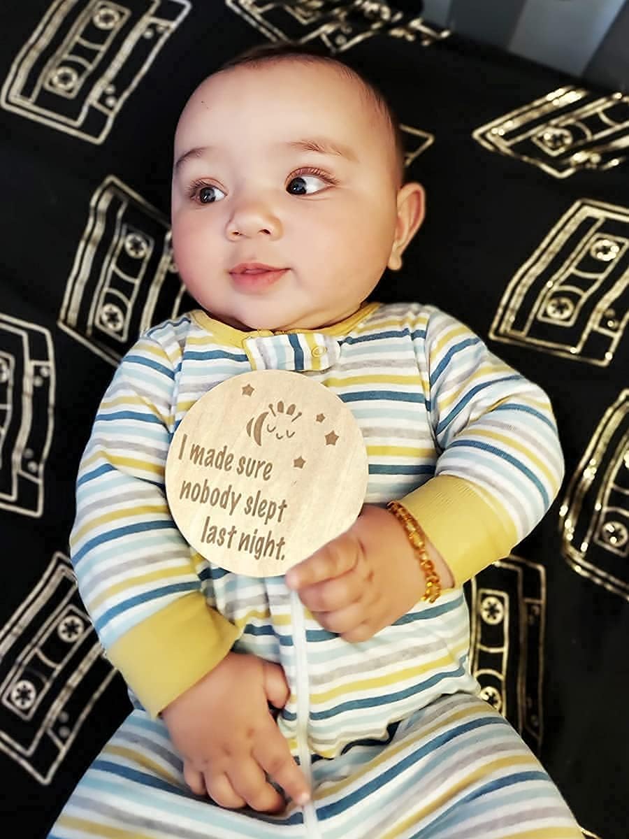 Funny Wooden Monthly Milestone Photo Cards, Baby Announcement Cards, 13 Double Sided Photo Prop Milestone Discs, Baby Registry Search, Light Wood : Baby