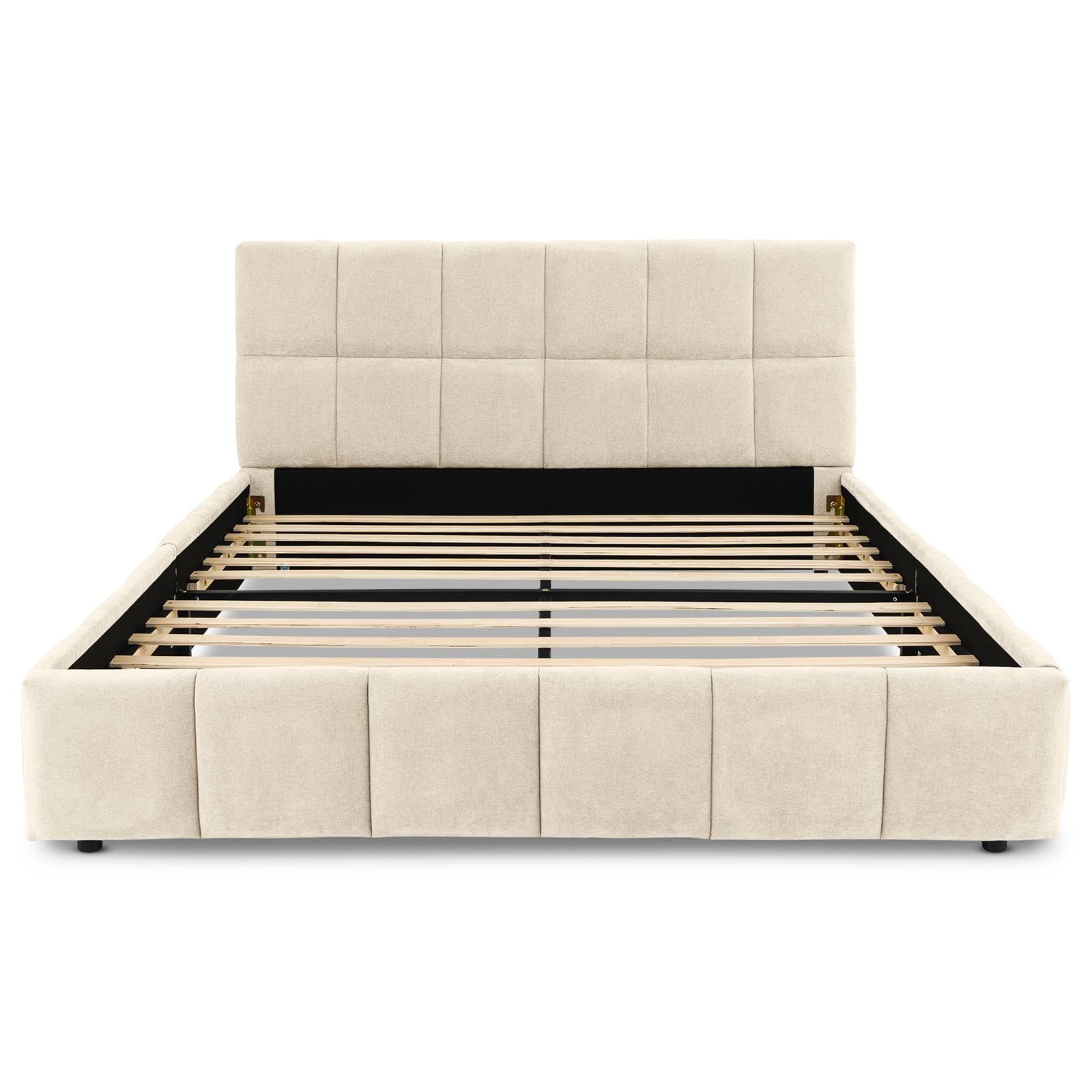 IDIMEX Lit Double Emilia, Rembourré 140 x 190 cm, Blanc Crème, avec Sommier à Lattes Inclus, Design Bubble, Tête de Lit Capitonnée, Confort Optimal, Style Contemporain pour Chambre Adulte