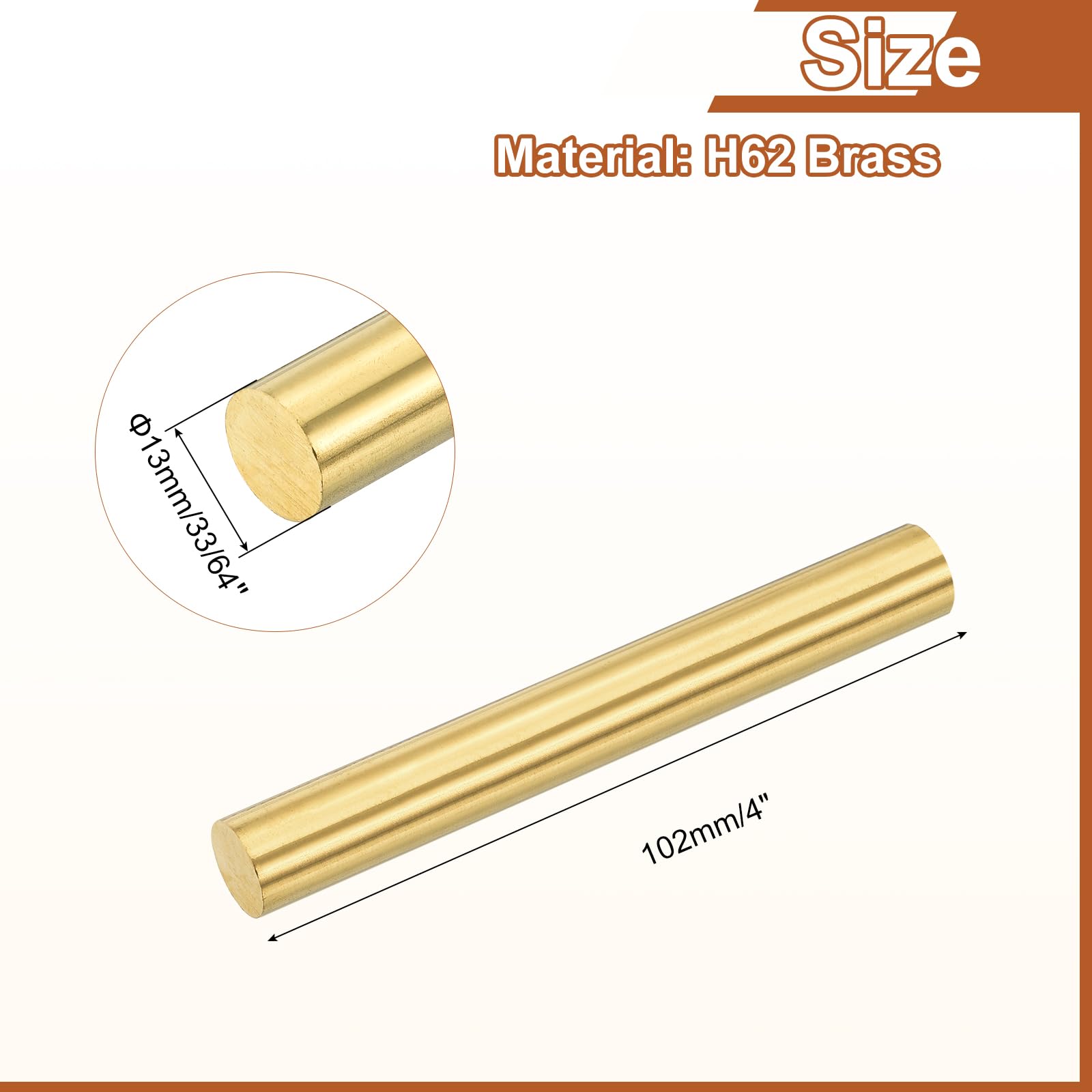 Asta Rotonda in Ottone Massiccio 13 mm 102 mm H62 per Fai da Te Artigianato