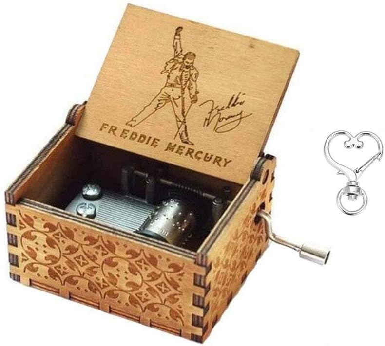 Cuzit Greatest Hits Queen Freddie Mercury Antique Carved Music Box Hand Crank Wooden Musical Box Toy