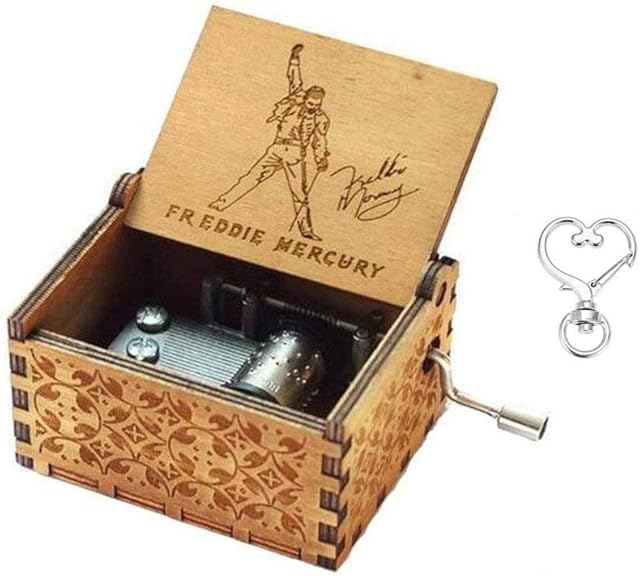 Cuzit Greatest Hits Queen Freddie Mercury Antique Carved Music Box Hand Crank Wooden Musical Box Toy
