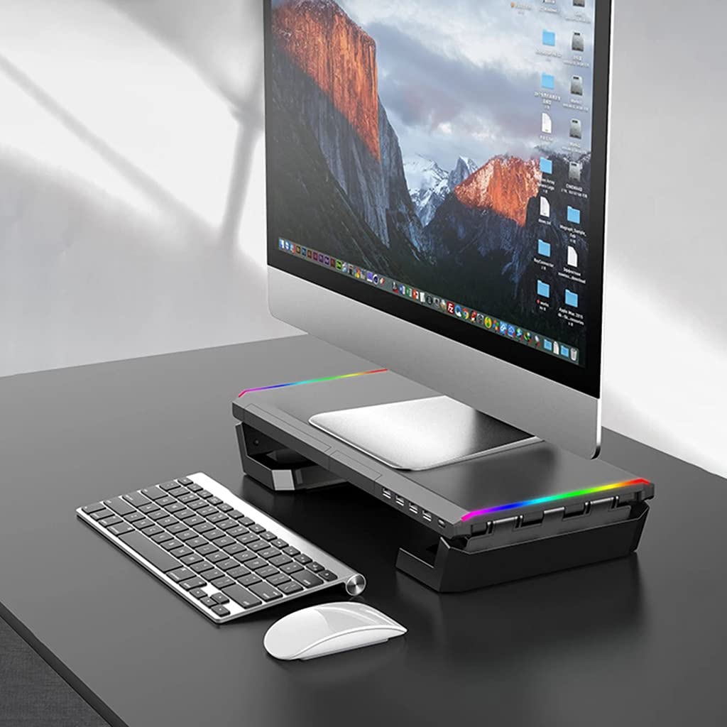 Supporto per monitor Organizer Supporto Supporto RGB Scrivania di Ricarica per Computer Portatile Home Monitor Stand con Cassetto